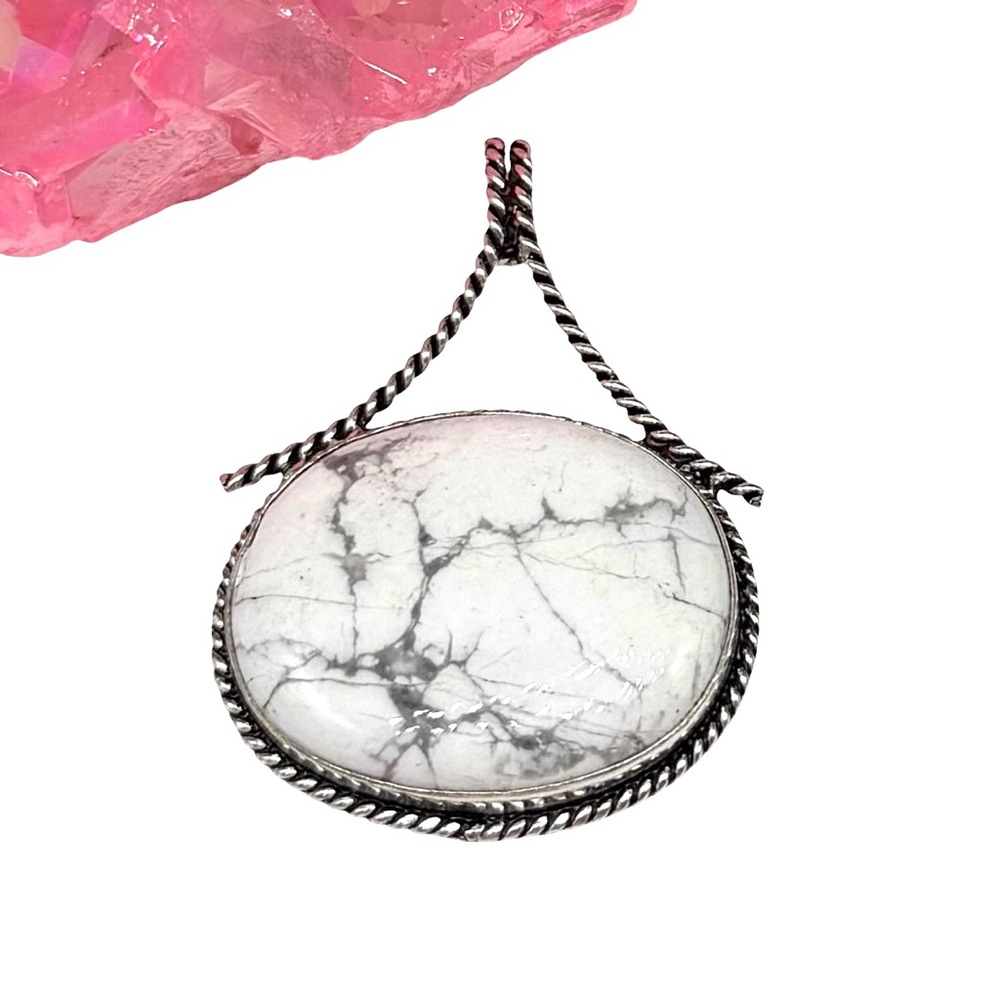 Hand Crafted Silver and White Necklace with silver chain marked Italy